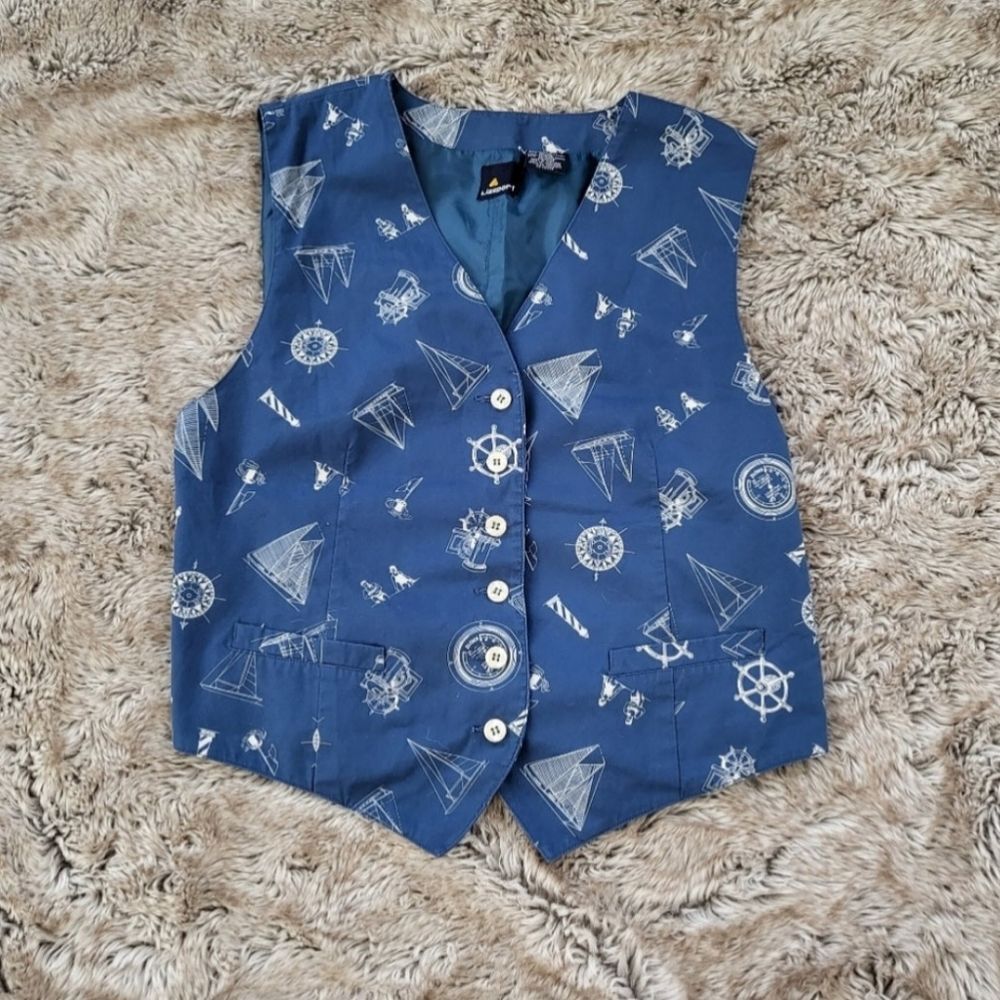 Lizsport Nautical 1990s Vintage‎ Vest Blue Size 14